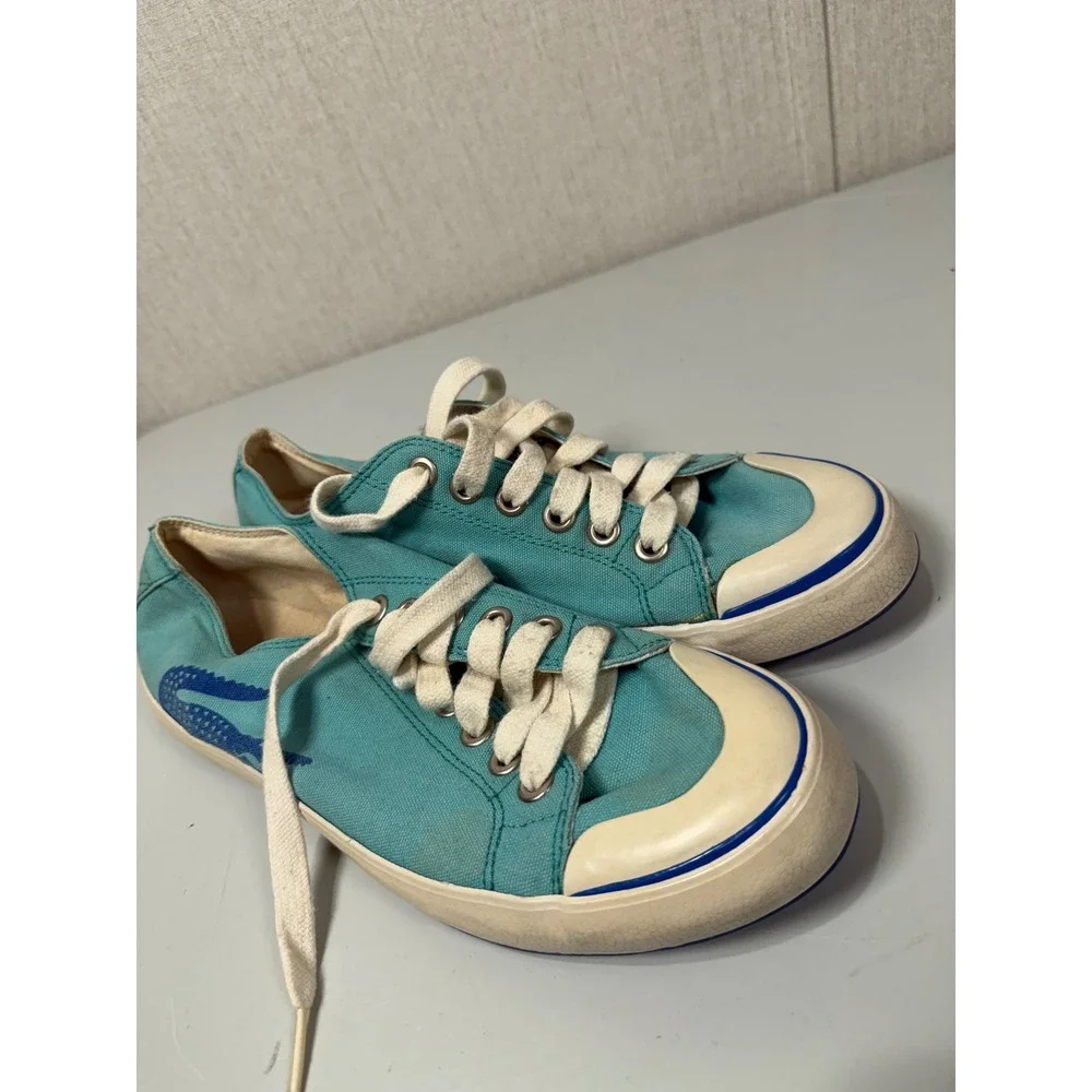Lacoste Canvas Croc 34W Teal Blue Low Top Sneakers Womens 8 11CAW0735‎